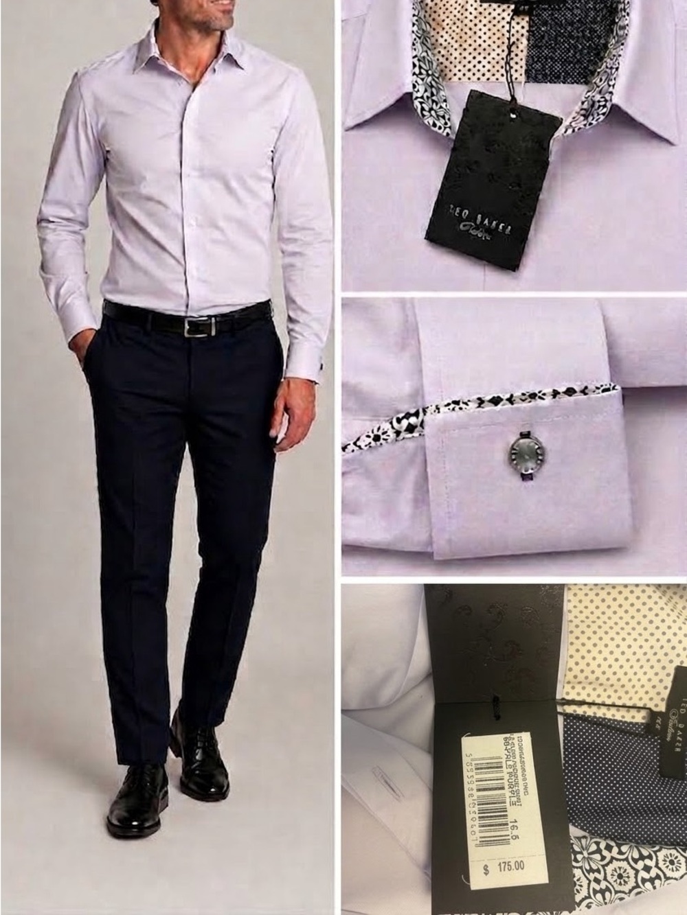 Ted Baker Plain Shirt 16.5 Pale Purple Long Sleeve NWT $175 USD $243 CAD